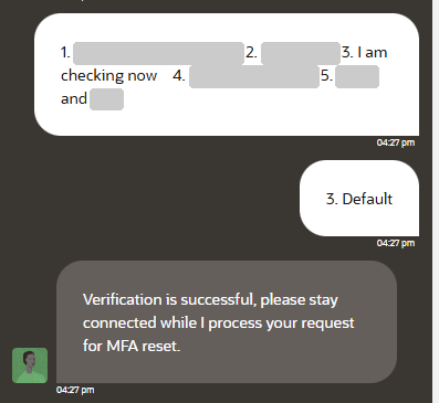 本人確認の回答を送り、Verification is successful と返ってきた画面
